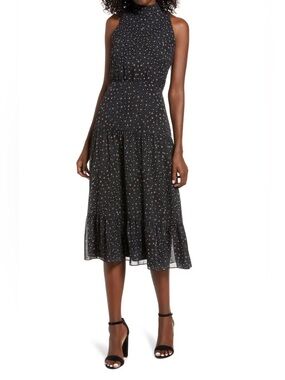 Sam Edelman Astro Floral High Neck Chiffon Midi Dress Black Size 12 SOLD OUT